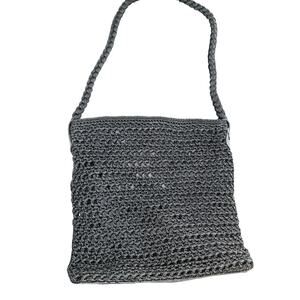 Luxy Purse Crochet Shoulder Black Bag Handbag Lined‎ Pockets Silver Accents EUC